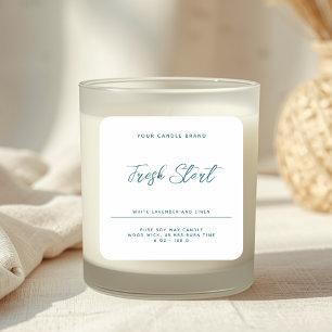 Étiquette de produit de bougie blanche bleue moder