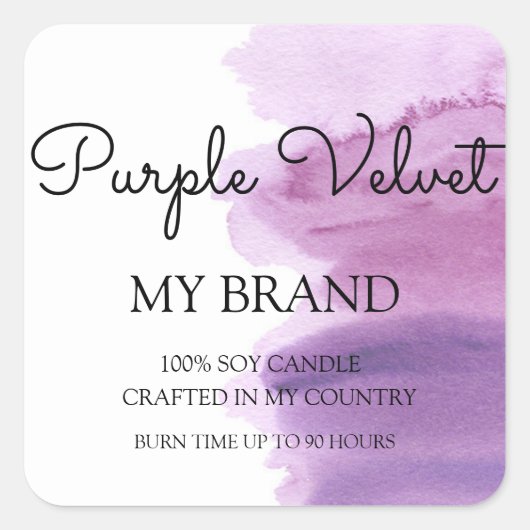 Étiquette de produit de chandelle violette aquarel (Devant)