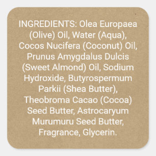 Étiquette de produit de la liste des ingrédients d