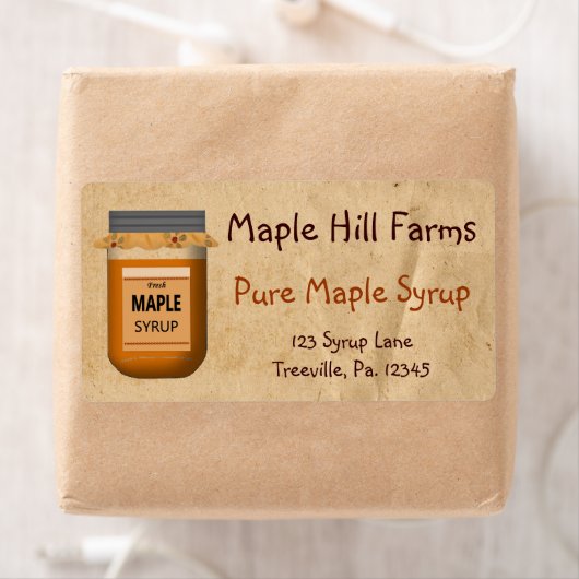 Étiquette de produit de sirop d'érable (En situation)