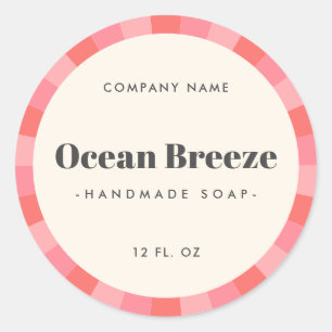 Étiquette de produit de sunburst retro rose amusan