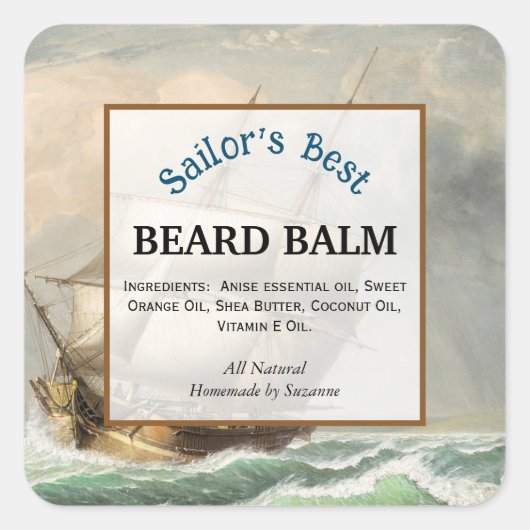 Étiquette de produit du baume de barbe marine (Devant)