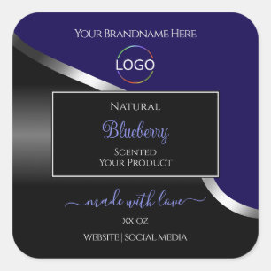 Étiquette de produit du logo en argent foncé bleu