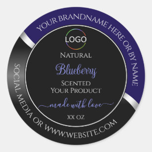 Étiquette de produit du logo en argent foncé bleu
