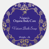 Étiquette de produit en damas bleu marine et feuil (Devant)