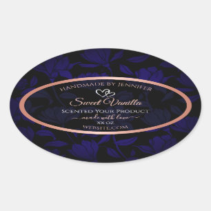 Étiquette de produit Floral Black Blue moderne Ros