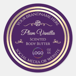 Étiquette de produit foncé violet cadre or avec lo