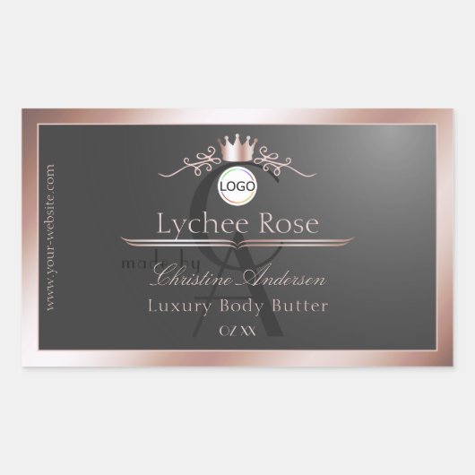 Étiquette de produit grise monogramme cadre rose o (Devant)