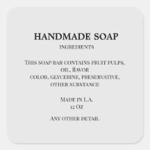 étiquette de produit ingrédient de savon simple pe