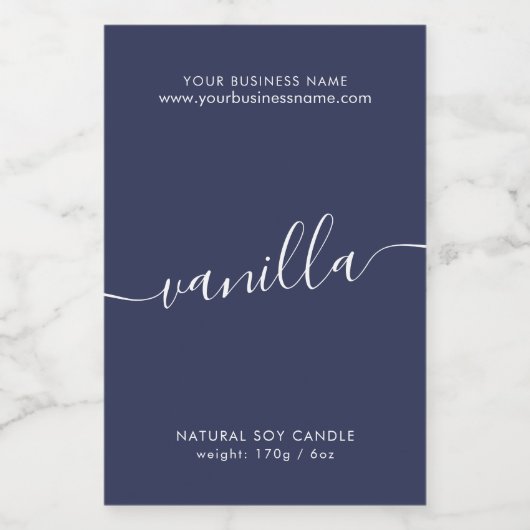 Étiquette de produit moderne en script bleu foncé (Étiquettes simples)