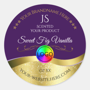 Étiquette de produit Monogramme de logo or violet