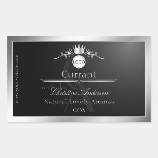 Étiquette de produit noir avec logo et monogramme (Devant)