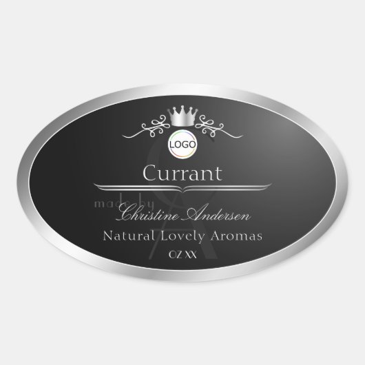 Étiquette de produit noir avec logo et monogramme (Devant)
