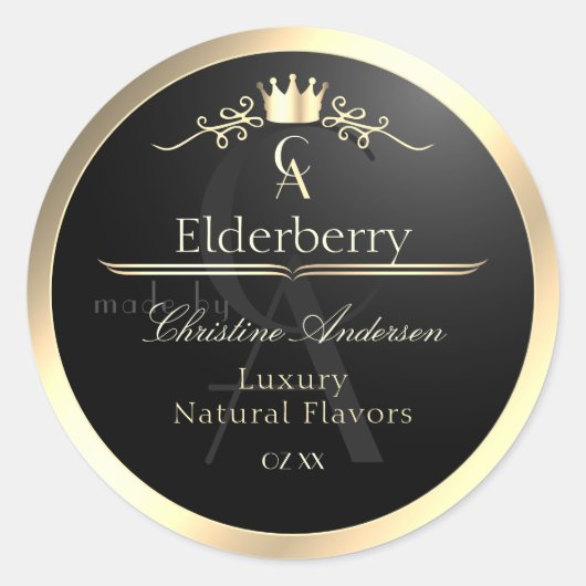 Étiquette de produit noir noble avec monogramme à (Devant)