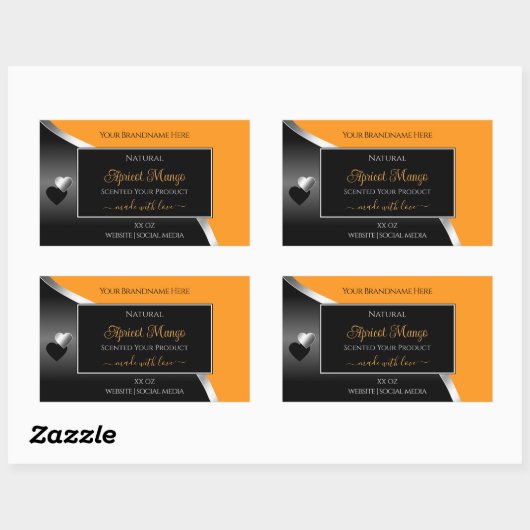 Étiquette de produit Orange Black Wavy Silver Coeu (Feuille)