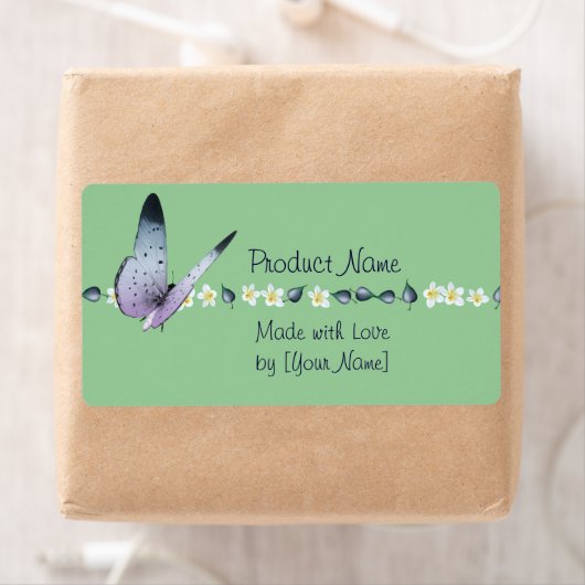 Étiquette de produit Papillon et Fleurs (En situation)