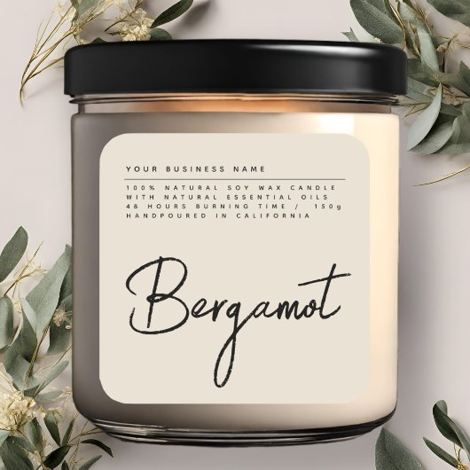 Étiquette de produit pour chandelle beige en écrit