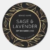 Étiquette de produit rond pour bougie florale noir (Devant)