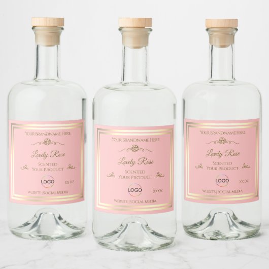 Étiquette de produit rose bébé avec cadre et logo (Bouteilles)