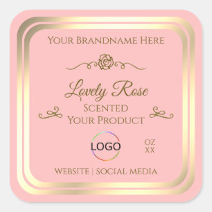 Étiquette de produit rose bébé avec cadre et logo 