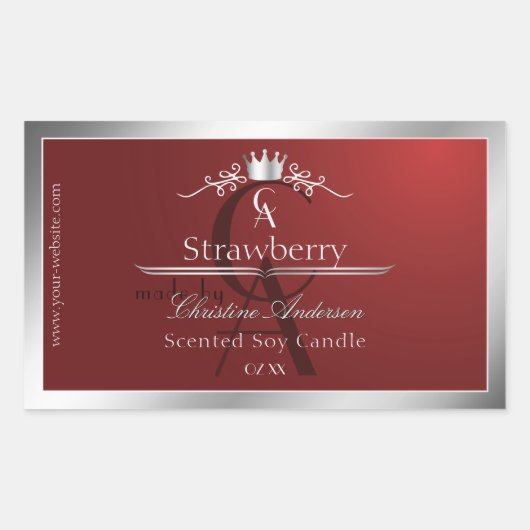 Étiquette de produit rouge profond avec monogramme (Devant)