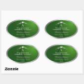 Étiquette de produit vert forêt Cadre argent Monog (Feuille)