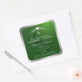 Étiquette de produit vert forêt Cadre argent Monog (Enveloppe)