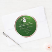 Étiquette de produit vert monogramme cadre rose or (Enveloppe)