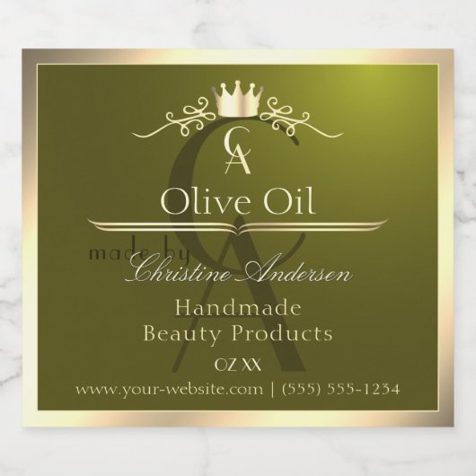 Étiquette de produit vert olive avec monogramme à  (Étiquettes simples)