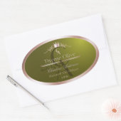 Étiquette de produit vert olive Cadre rose monogra (Enveloppe)
