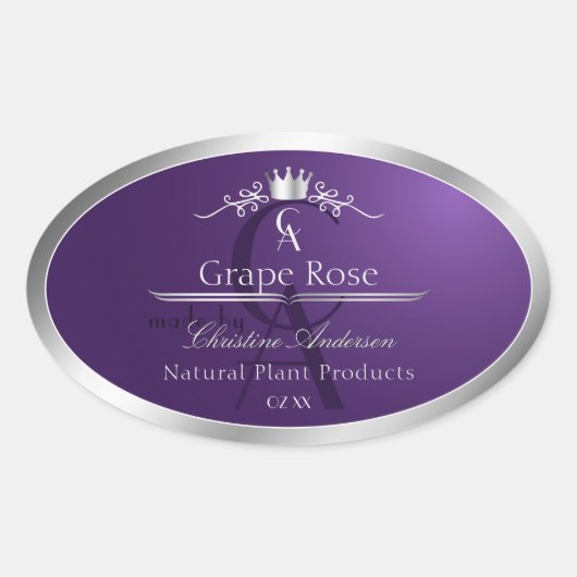 Étiquette de produit violet foncé cadre argent mon (Devant)
