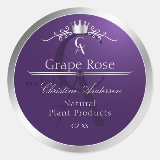 Étiquette de produit violet foncé cadre argent mon (Devant)