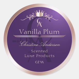 Étiquette de produit violet foncé cadre or rose mo