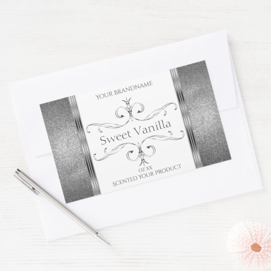 Étiquette de produits d'argent blanc Parties scint (Enveloppe)