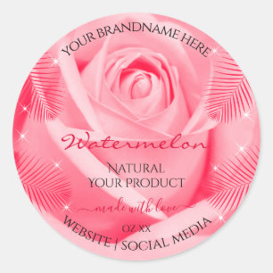 Étiquette de produits floraux Rose rose et Feuille