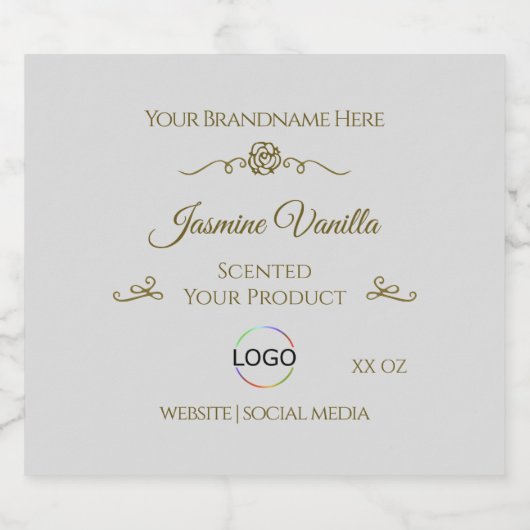 Étiquette de produits Pastel Grey avec cadre or et (Étiquettes simples)