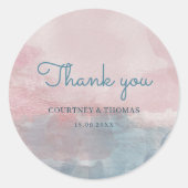 Étiquette de remerciement à l'aquarelle rose et bl (Devant)