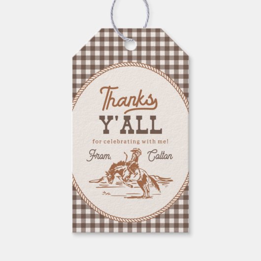 Étiquette de remerciement Cowboy Gingham (Devant)