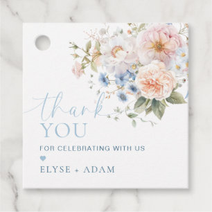 Étiquette de remerciement de faveur florale bleue