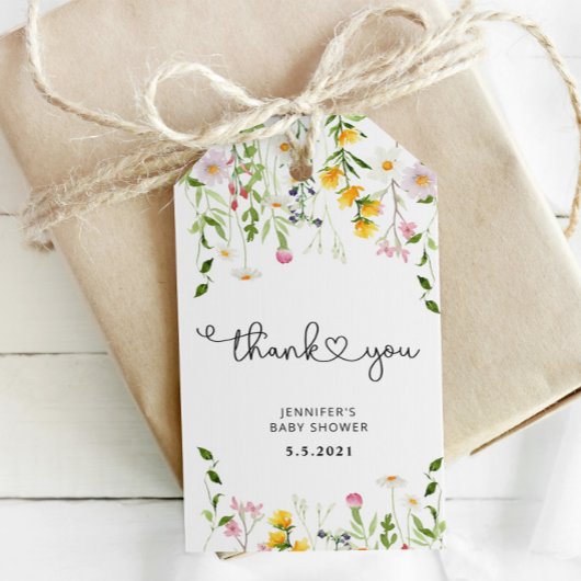 Étiquette de remerciement de fleur sauvage aquarel