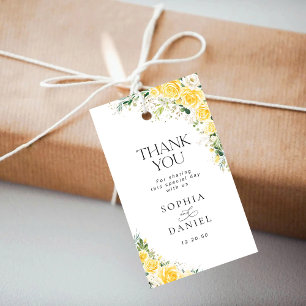 Étiquette de remerciement de mariage à fleurs jaun