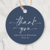 Étiquette de remerciement de mariage bleu marine é (Devant)