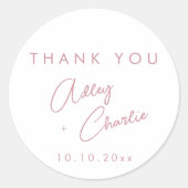 Étiquette de remerciement de mariage moderne rose (Devant)