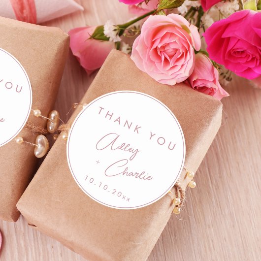 Étiquette de remerciement de mariage moderne rose