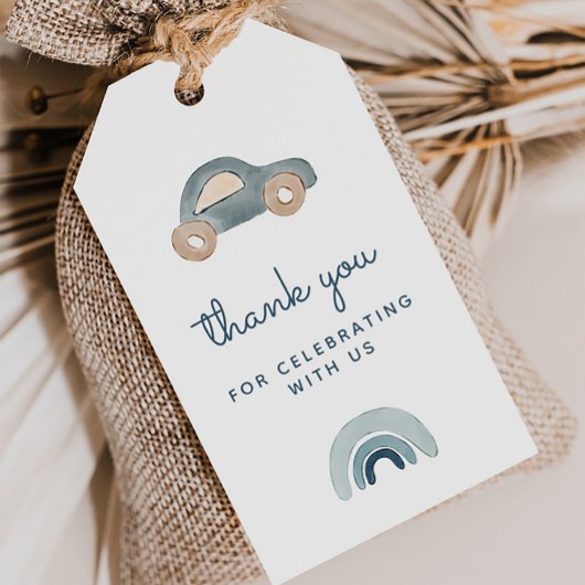 Étiquette de remerciement de voiture bleue