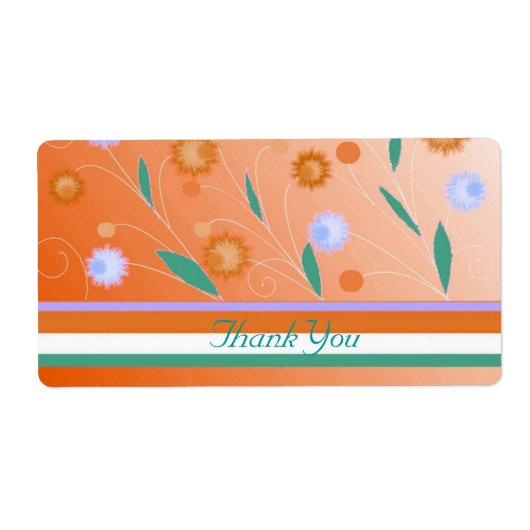 Étiquette de remerciement Fleurs et Rayures Orange (Devant)