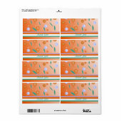 Étiquette de remerciement Fleurs et Rayures Orange (Feuille entière)