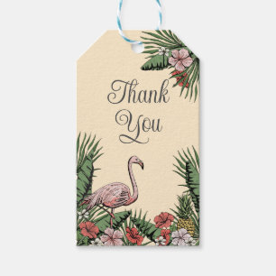 Étiquette de remerciement jaune de flamingo tropic