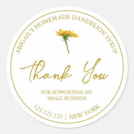 Étiquette de remerciement pour sirop de pissenlit  (Devant)