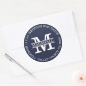 Étiquette de renvoi circulaire bleu avec monogramm (Enveloppe)